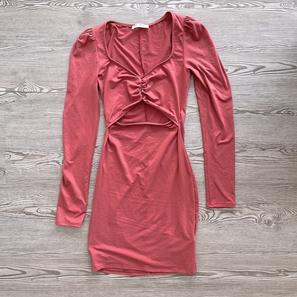Unique puff sleeve cutout ruched bodycon